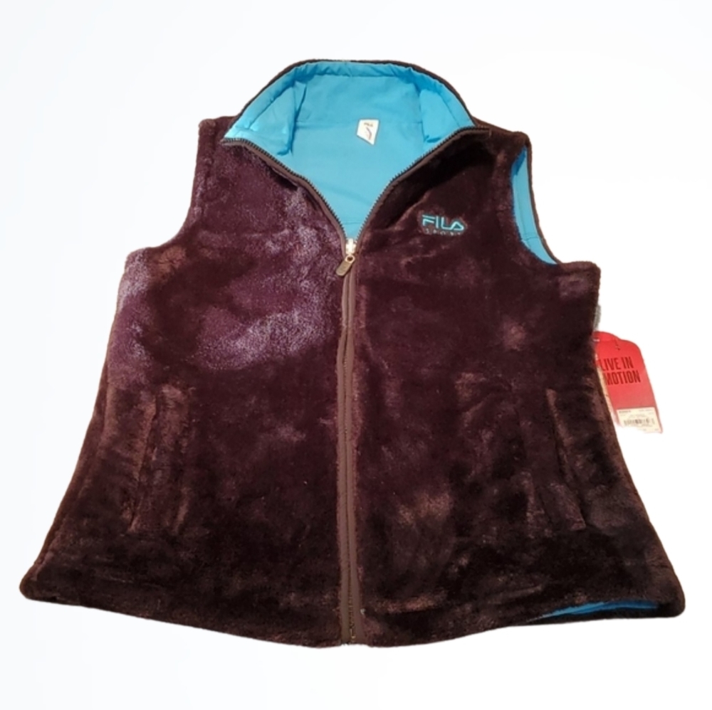 FILA SPORT Reversible Fleece Full Zip Vest Sky Blue & Black Size Small NWT